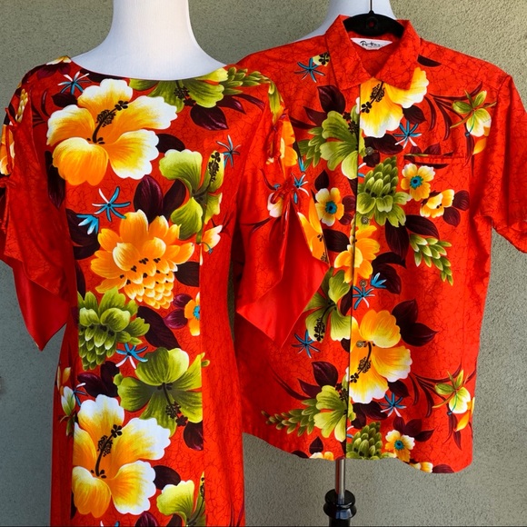 🌺Hawaiian Wedding Honeymoon Set Dress & Shirt 60s - Picture 3 of 16